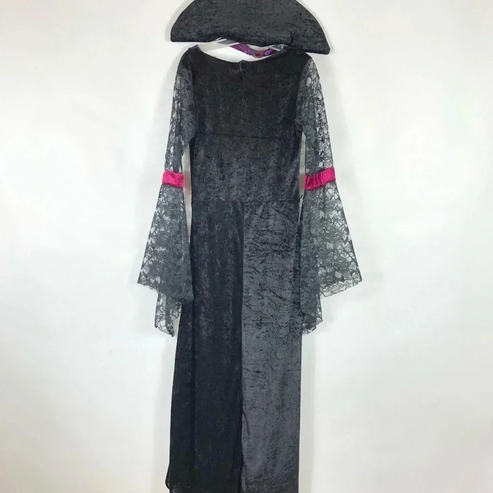 Girls Large 12-14 Goth Vampire Dress Long Dress Costume‎ Lace Halloween Black
